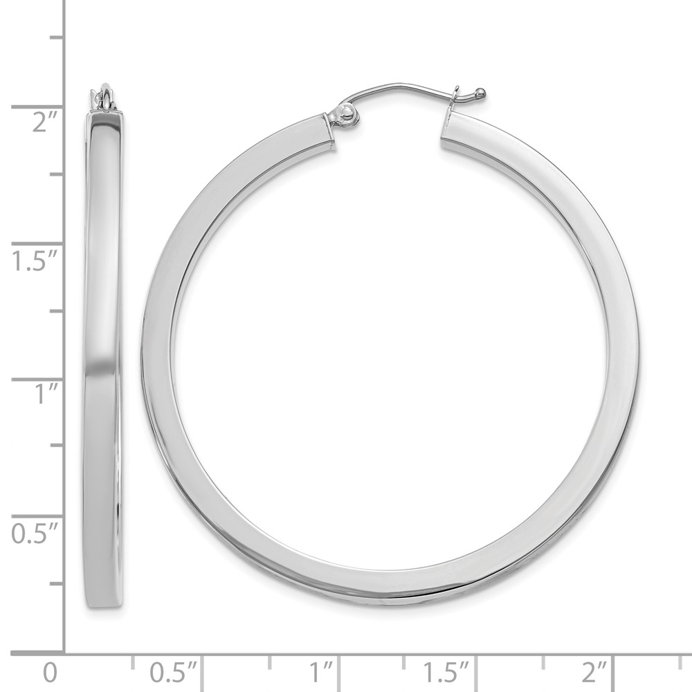 10k White Gold 3mm Polished Square Tube Hoop Earrings (10Z1119)