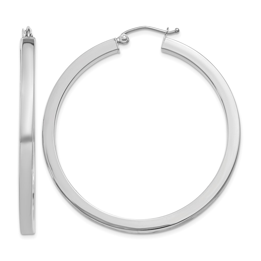 10k White Gold 3mm Polished Square Tube Hoop Earrings (10Z1119)