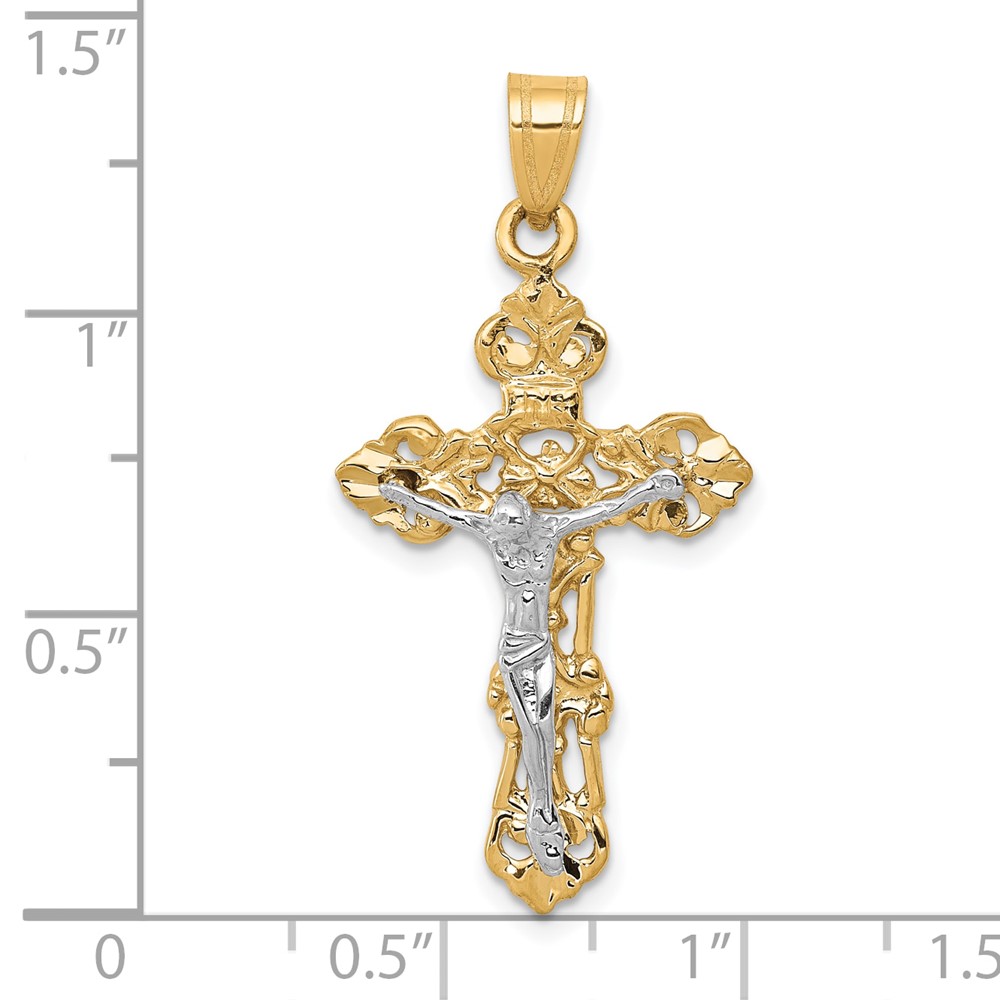 10k Two-tone Fleur De Lis Crucifix Pendant (10ZC241)