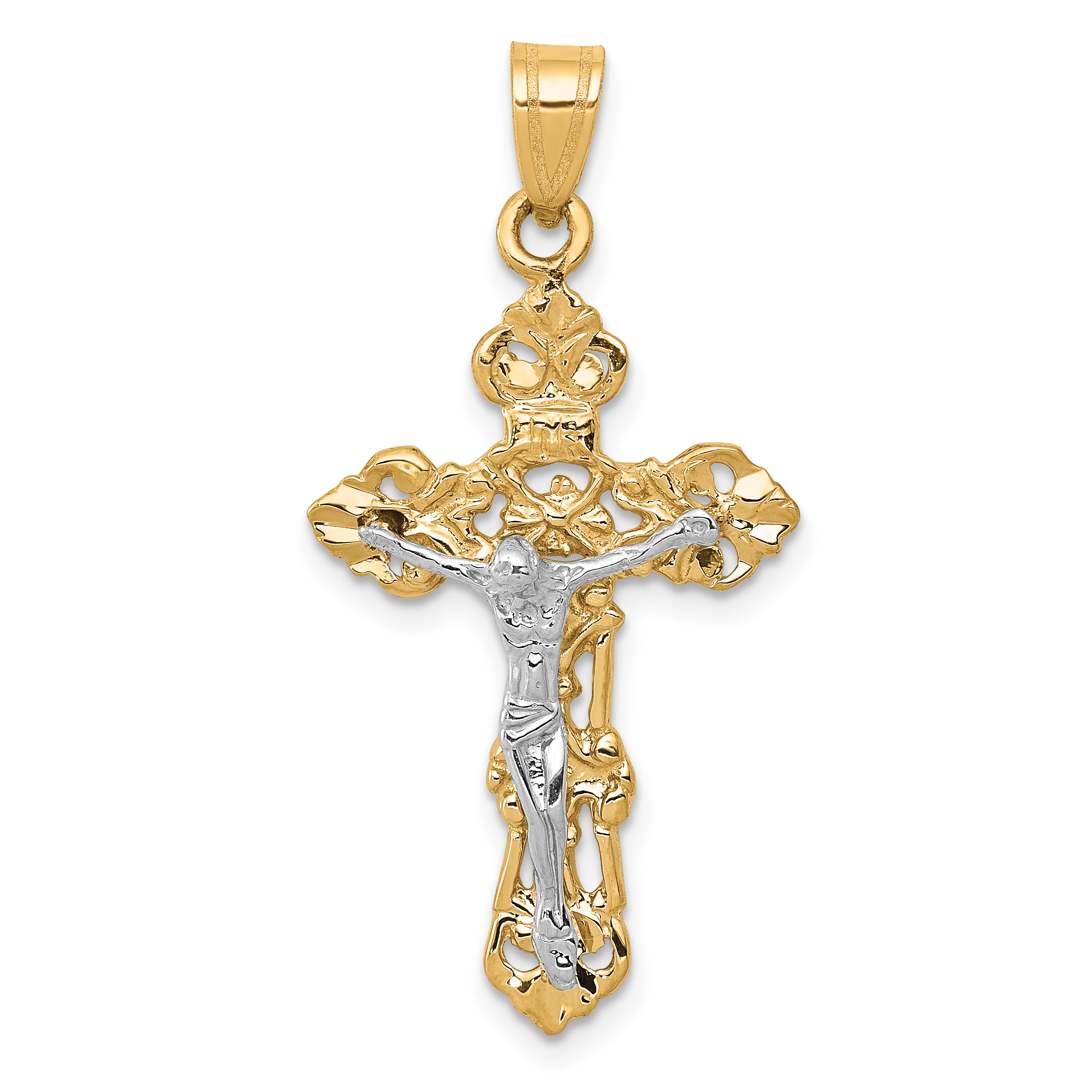 10k Two-tone Fleur De Lis Crucifix Pendant (10ZC241)