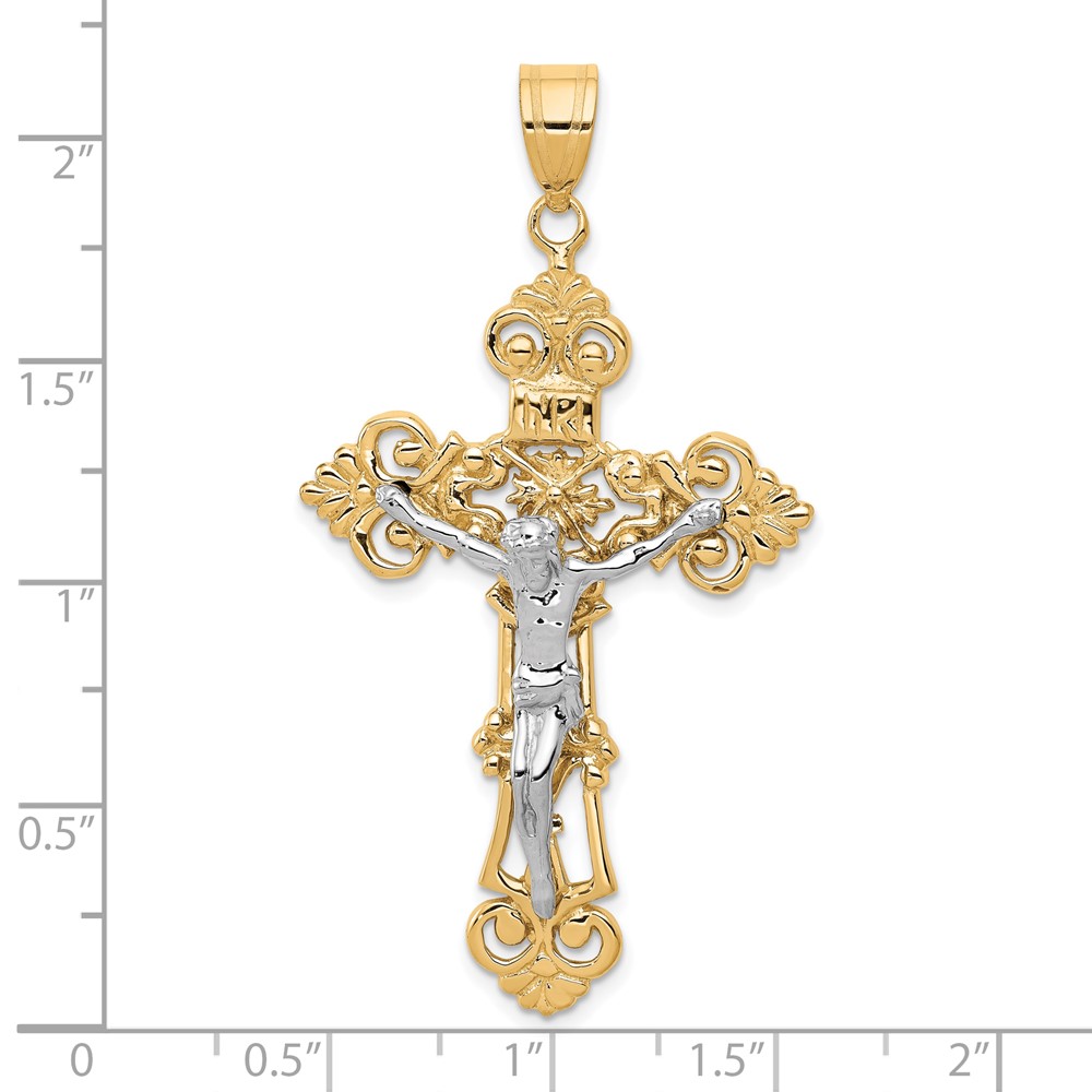 10k Two-tone INRI Fleur De Lis Crucifix Pendant (10ZC243)