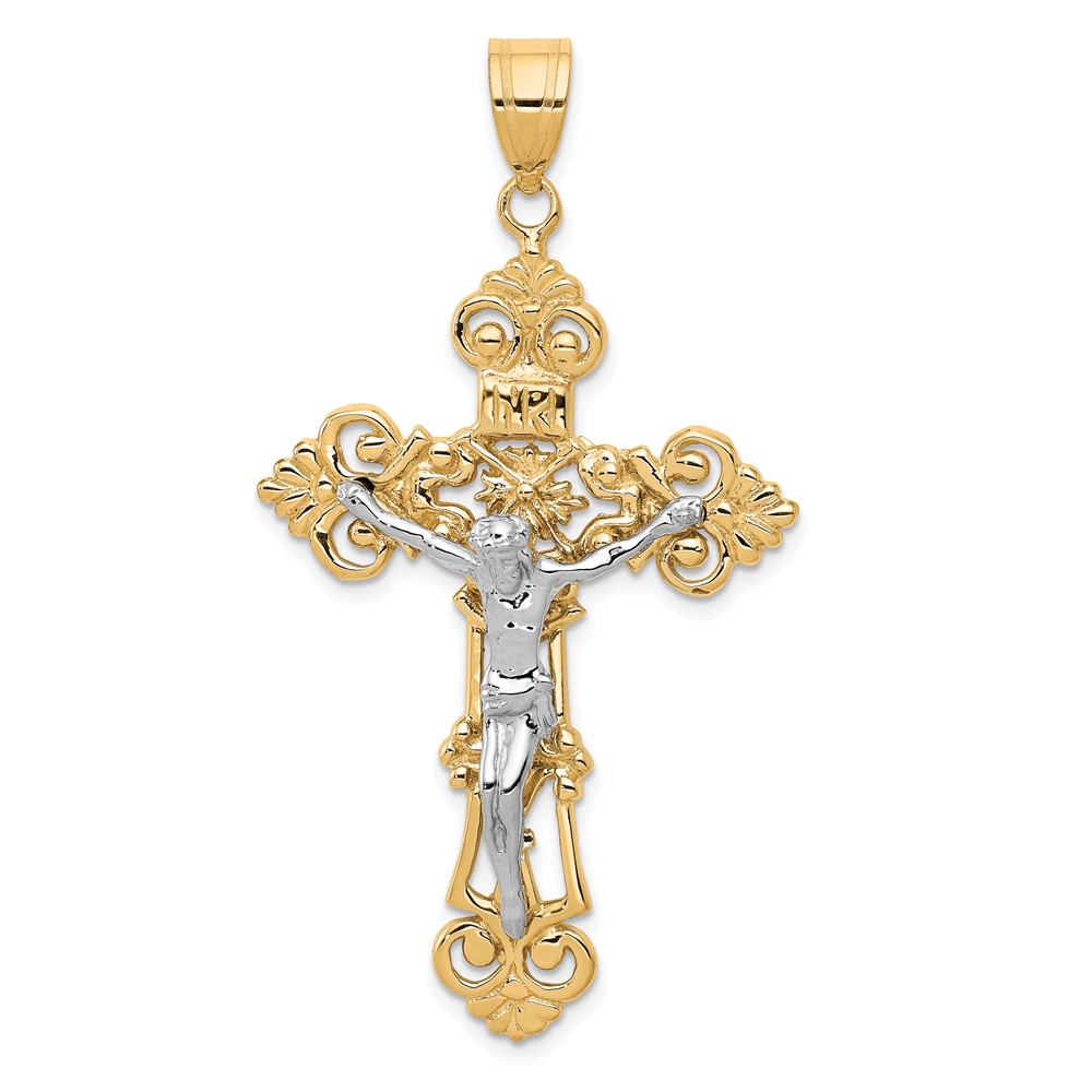 10k Two-tone INRI Fleur De Lis Crucifix Pendant (10ZC243)
