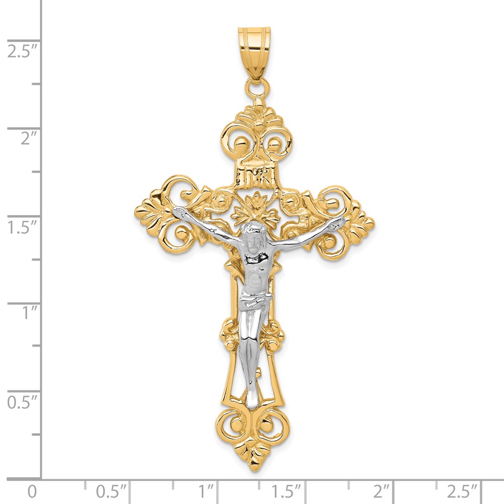 10k Two-tone INRI Fleur De Lis Crucifix Pendant (10ZC244)