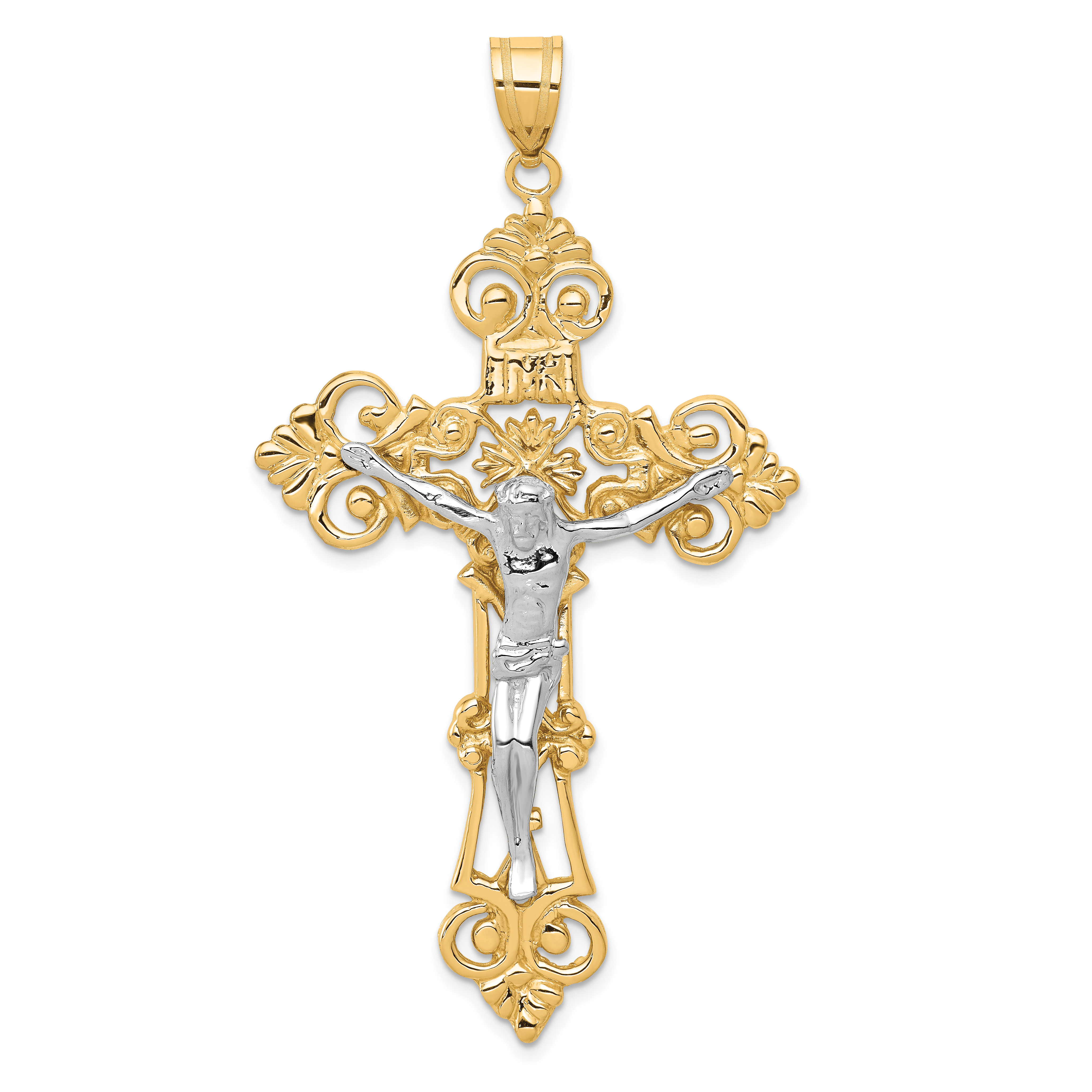 10k Two-tone INRI Fleur De Lis Crucifix Pendant (10ZC244)