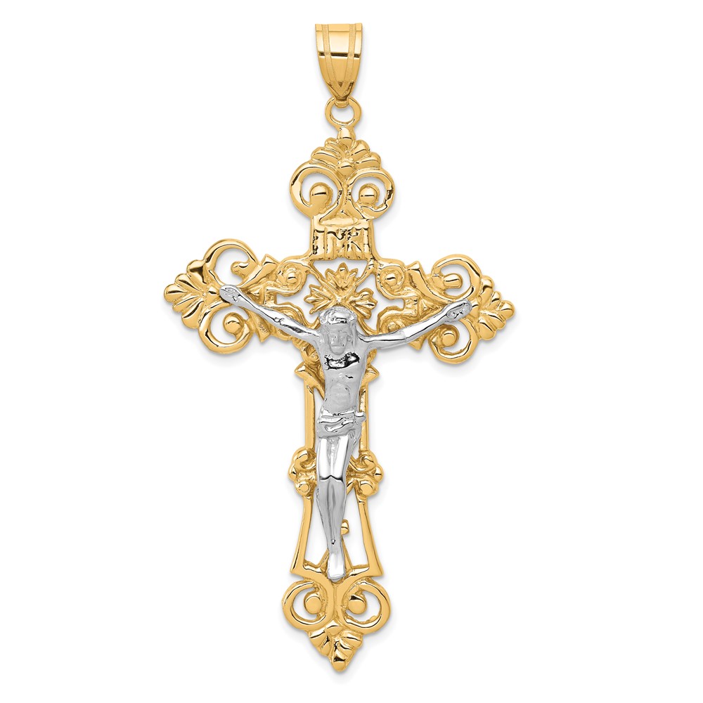 10k Two-tone INRI Fleur De Lis Crucifix Pendant (10ZC244)