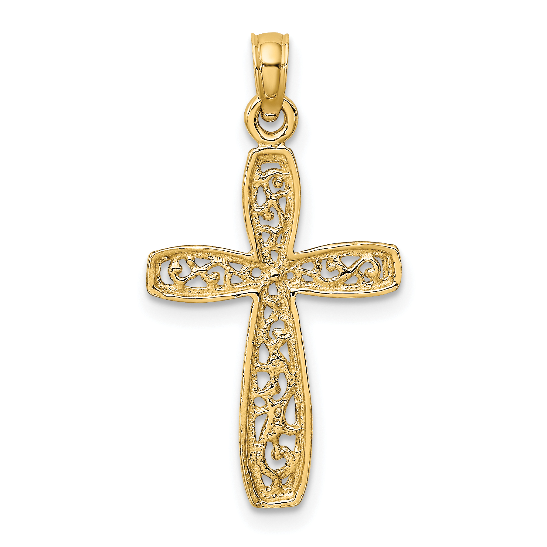 10k Yellow Gold Filigree Cross Religious Pendant Charm Necklace Fancy ...