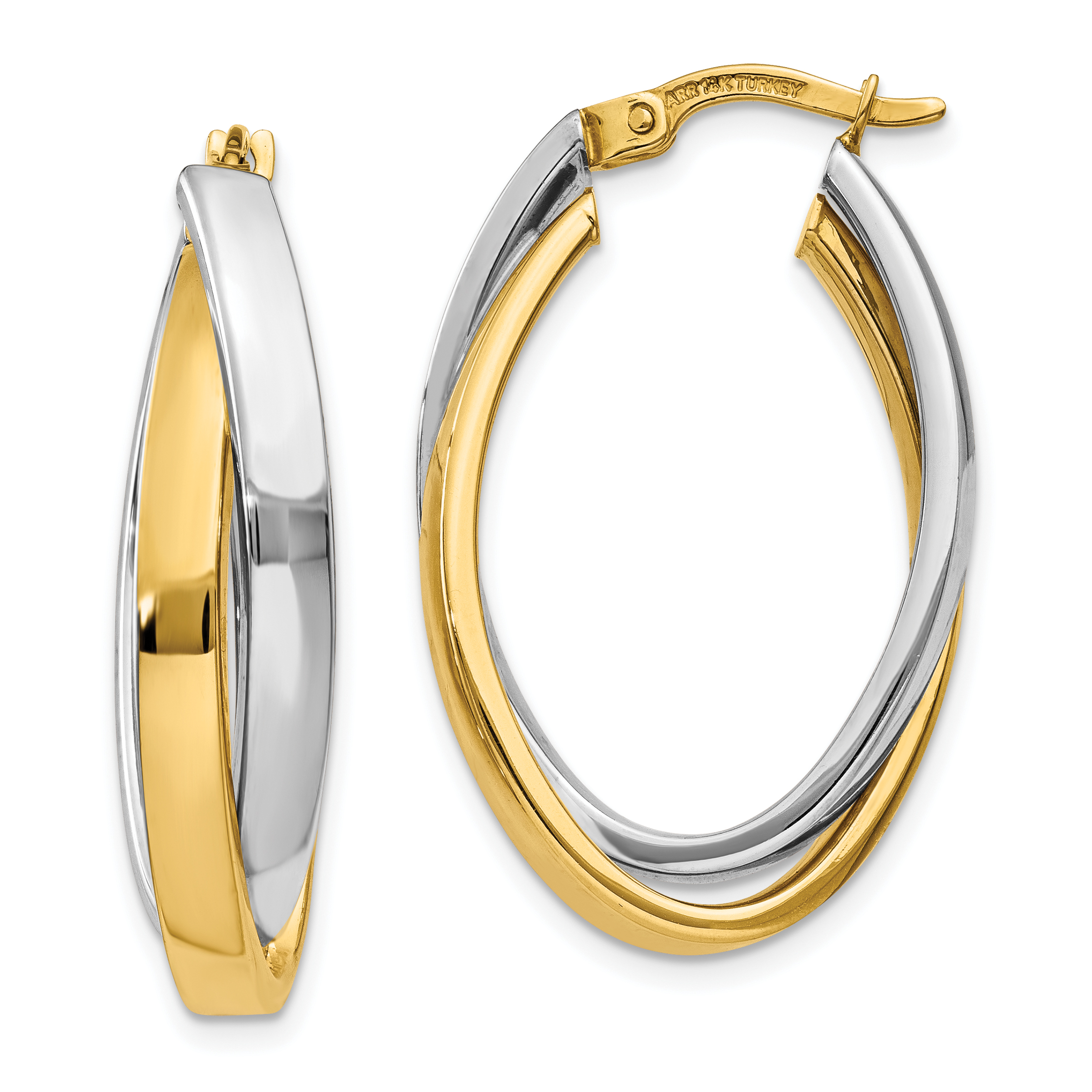 K Yellow Gold Two Tone Oval Hoop Earrings Ear Hoops Set Fine Jewelry