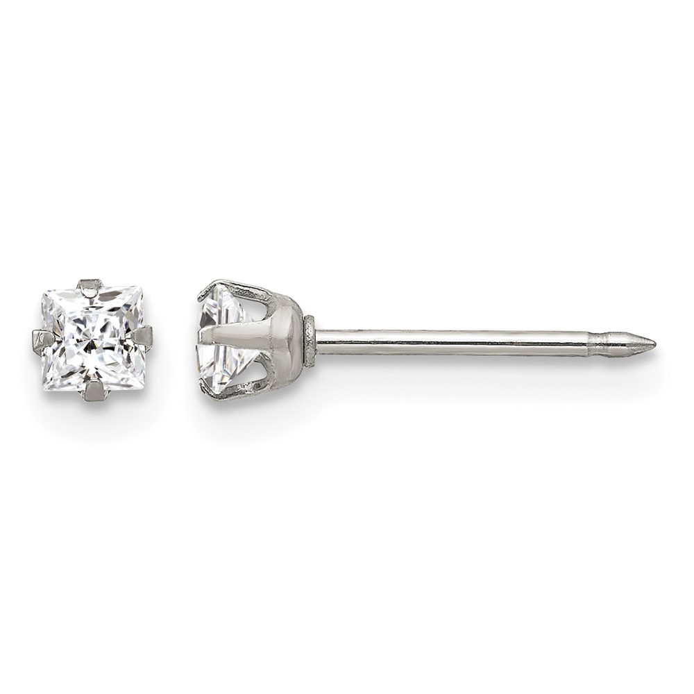 Inverness Stainless Steel 3mm Square CZ Post Piercing Earrings