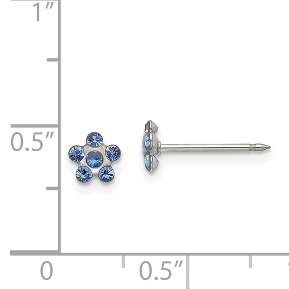 Inverness Stainless Steel Blue Crystal Flower Post Piercing Earrings