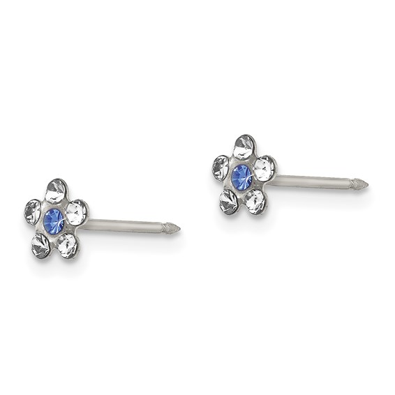 Inverness Stainless Steel Clear and Blue Crystal Flower Post Piercing Earrings