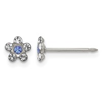 Inverness Stainless Steel Clear and Blue Crystal Flower Post Piercing Earrings view 1