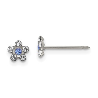 Inverness Stainless Steel Clear and Blue Crystal Flower Post Piercing Earrings