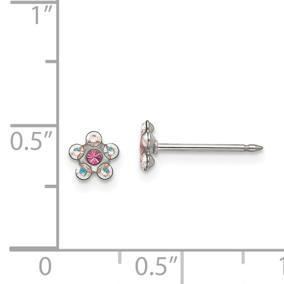 Inverness Stainless Steel Clear and Rose Crystal Flower Post Piercing Earrings