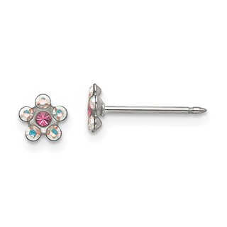 Inverness Stainless Steel Clear and Rose Crystal Flower Post Piercing Earrings