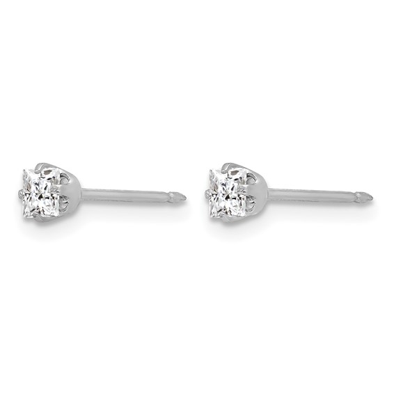 Inverness 14k White Gold 3mm Square CZ Post Piercing Earrings