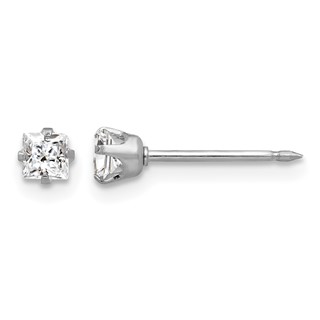 Inverness 14k White Gold 3mm Square CZ Post Piercing Earrings