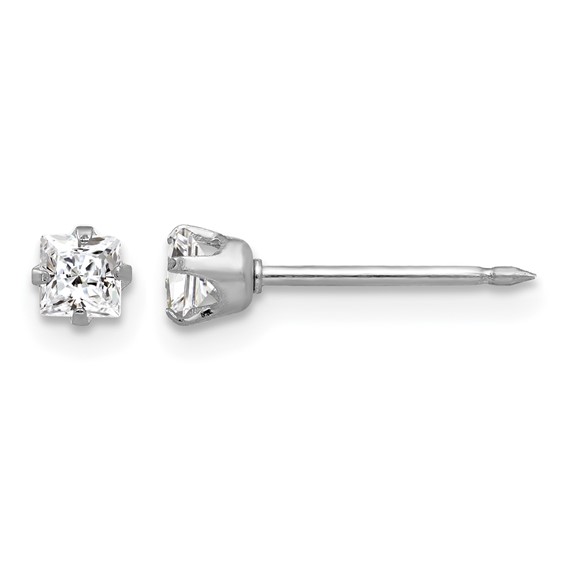 Inverness 14k White Gold 3mm Square CZ Post Piercing Earrings