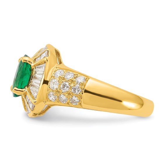18K Yellow Gold Polished Oval Emerald & Diamond Ring