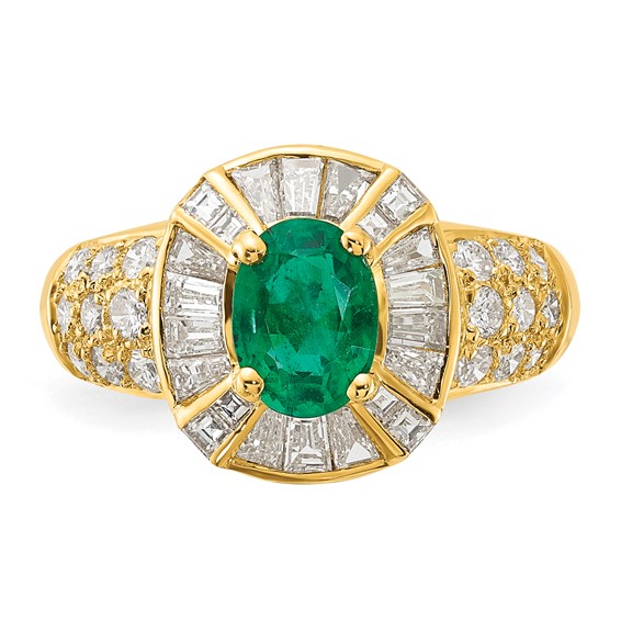 18K Yellow Gold Polished Oval Emerald & Diamond Ring