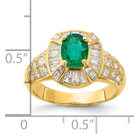 18K Yellow Gold Polished Oval Emerald & Diamond Ring