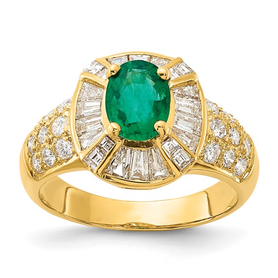 18K Yellow Gold Polished Oval Emerald & Diamond Ring