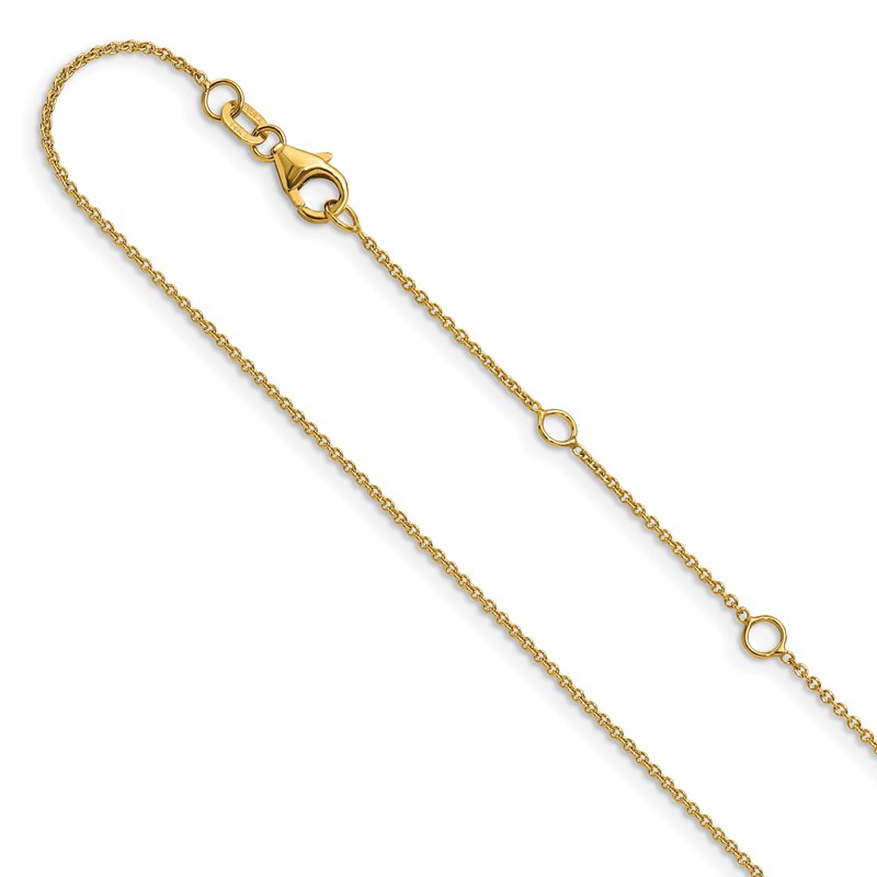 14k Yellow Gold 1.10mm Round Cable 2in+2in Adjustable Chain