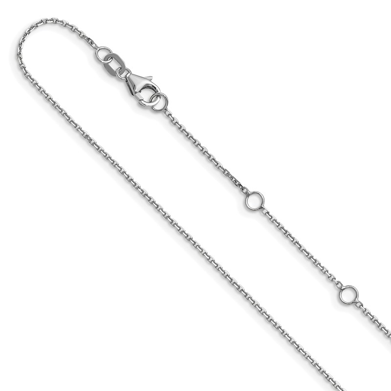 14k White Gold 1.1mm D/C Square Cable 1in+1in Adjustable Chain