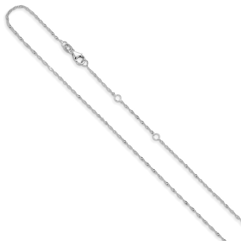 14K White Gold  1.25mm Singapore 1in+1in Adjustable Chain
