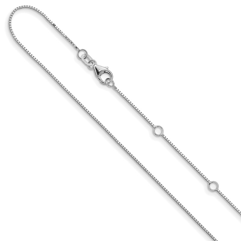 14K White Gold .7mm Box 1in+1in Adjustable Chain Adjustable