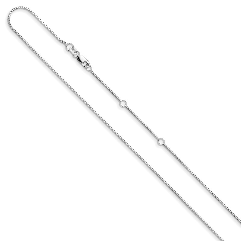 14K White Gold .95mm Box 1in+1in Adjustable Chain