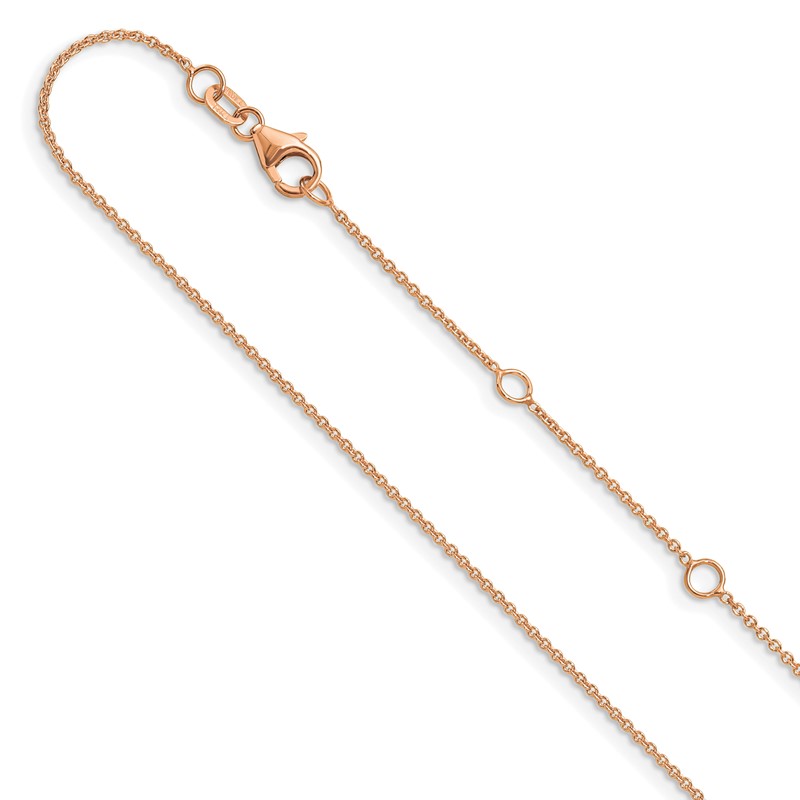 14k Rose Gold 1.10mm Round Cable 1in+1in Adjustable Chain