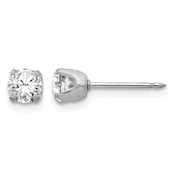 Inverness 14k White Gold 4.25mm CZ Post Piercing Earrings