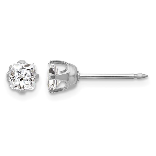 Inverness 14K White Gold 5mm Square CZ Post Piercing Earrings