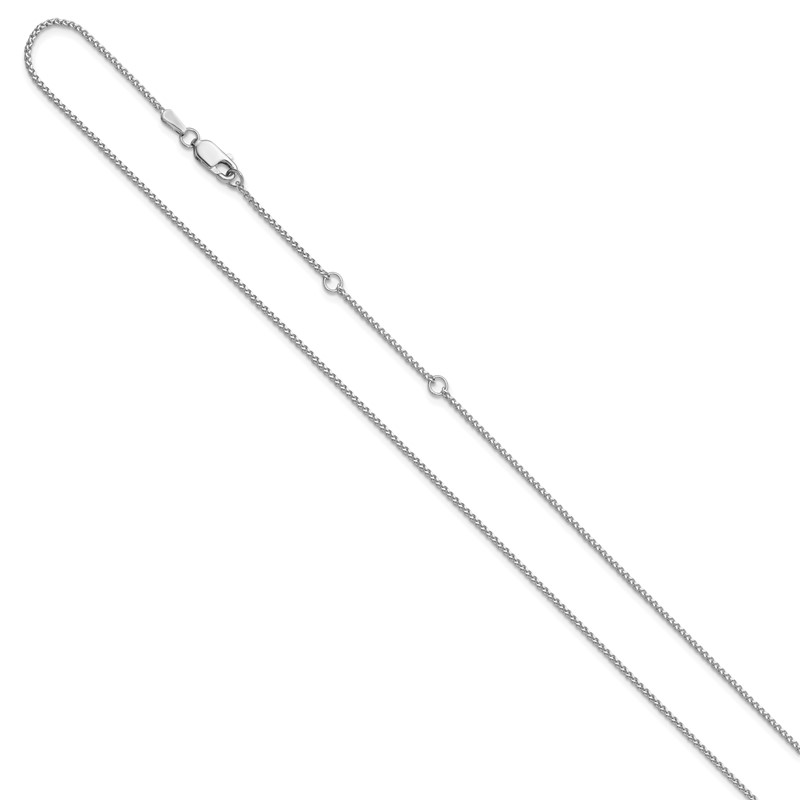 14K White Gold 1.2mm D/C Spiga 1in+1in Adjustable Chain