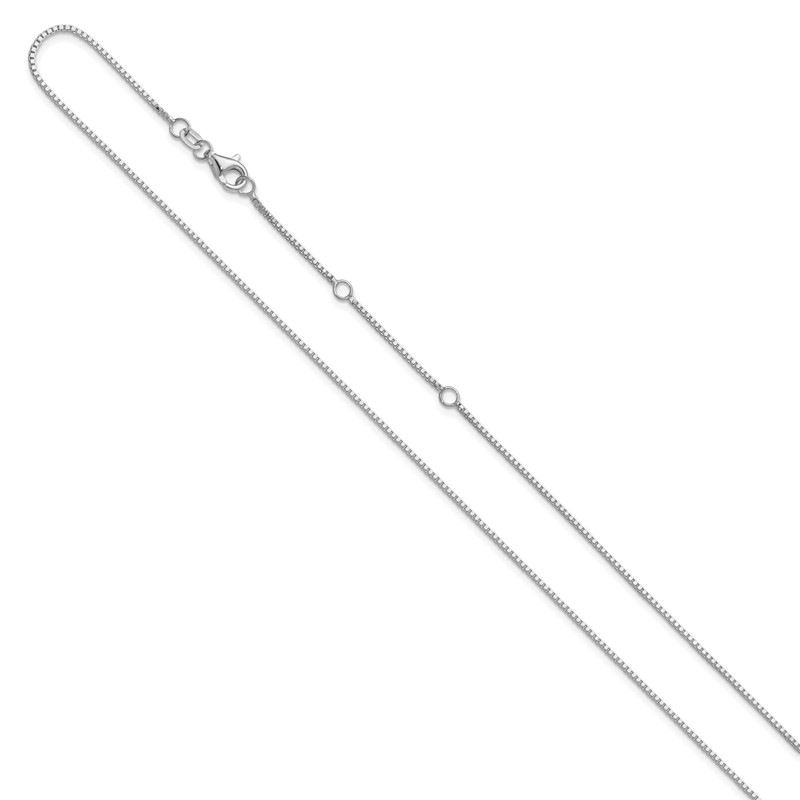 14K White Gold 1mm Box 2in+2in Adjustable Chain