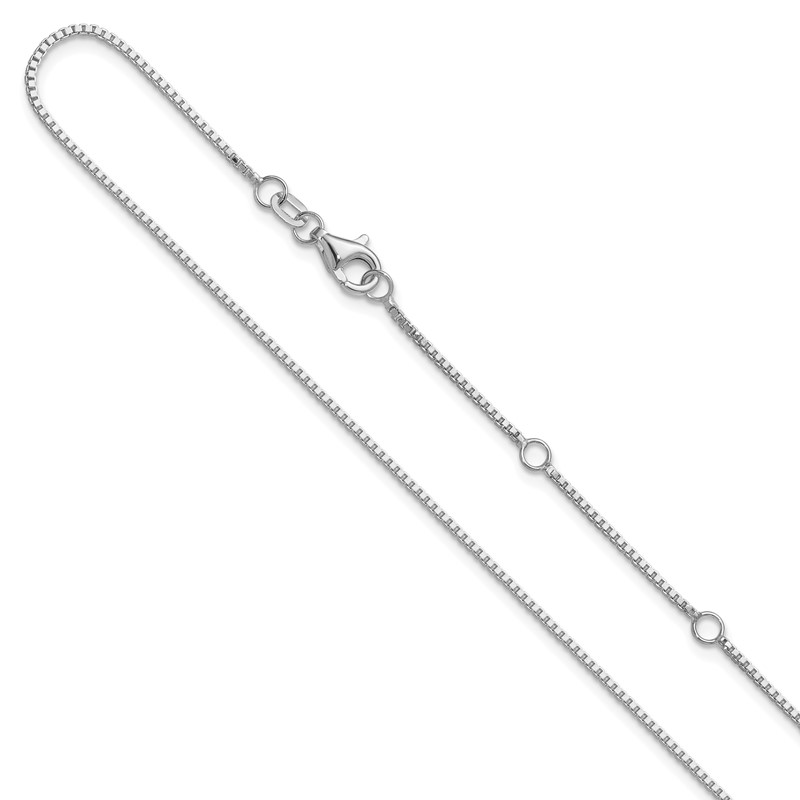 14K White Gold 1mm Box 2in+2in Adjustable Chain
