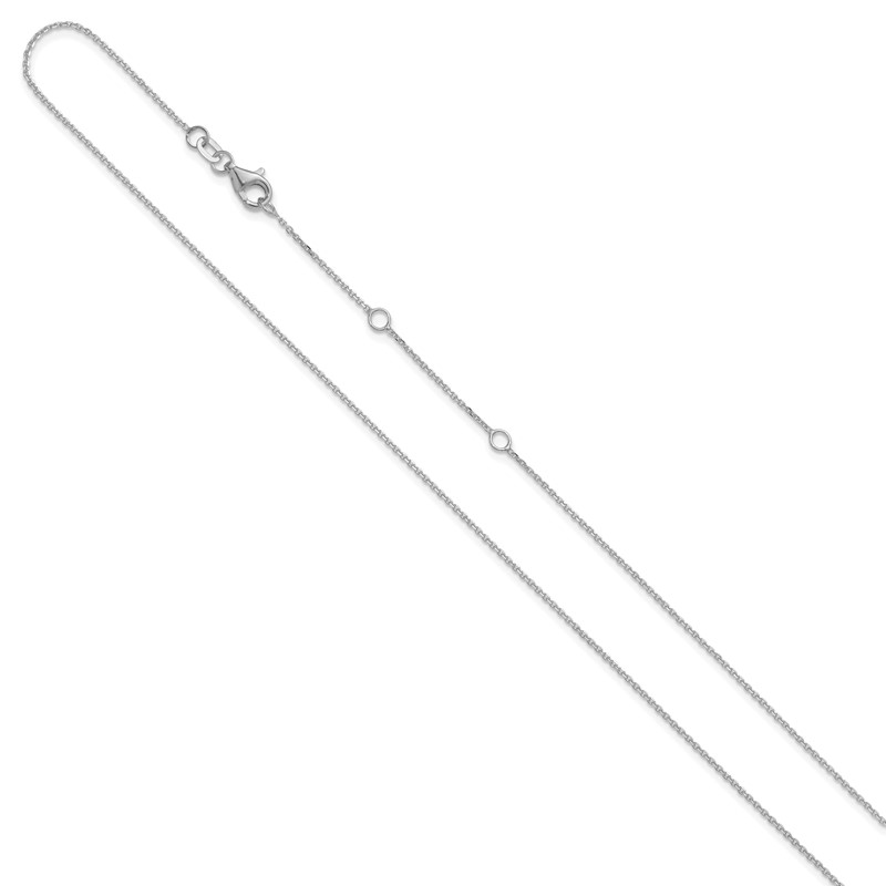 14k White Gold 1mm D/C Square Cable 1in+1in Adjustable Chain