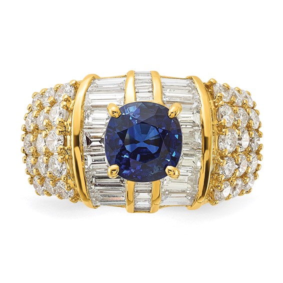 18k Yellow Gold Polished Fancy Sapphire & Diamond Ring
