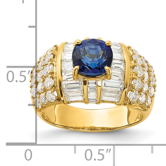 18k Yellow Gold Polished Fancy Sapphire & Diamond Ring
