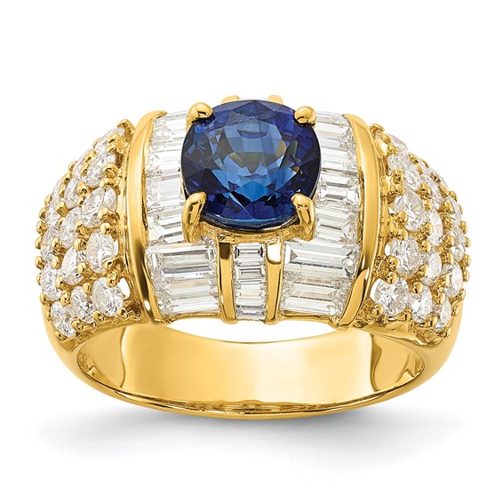18k Yellow Gold Polished Fancy Sapphire & Diamond Ring