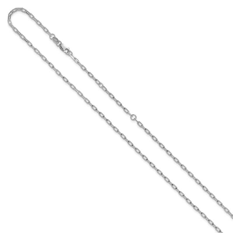 14K White Gold 2.0mm Flat Cable 1in+1in Adjustable Chain