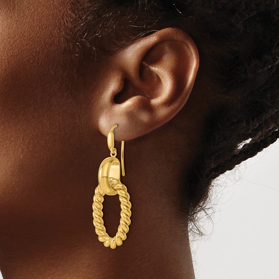 Herco 14K Polished and Twisted Oval Shephard Hook Dangle Earrings