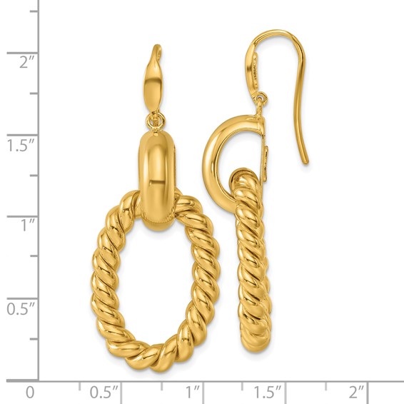 Herco 14K Polished and Twisted Oval Shephard Hook Dangle Earrings