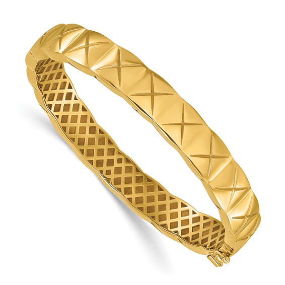 Herco 14K Polished X Pattern 8mm Hinged Bangle