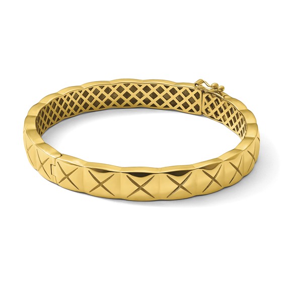 Herco 14K Polished X Pattern 8mm Hinged Bangle