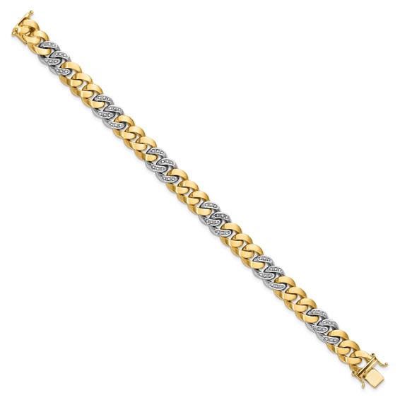 Herco 14K Two-Tone Polished and Satin Diamond Curb 8.5 inch Bracelet