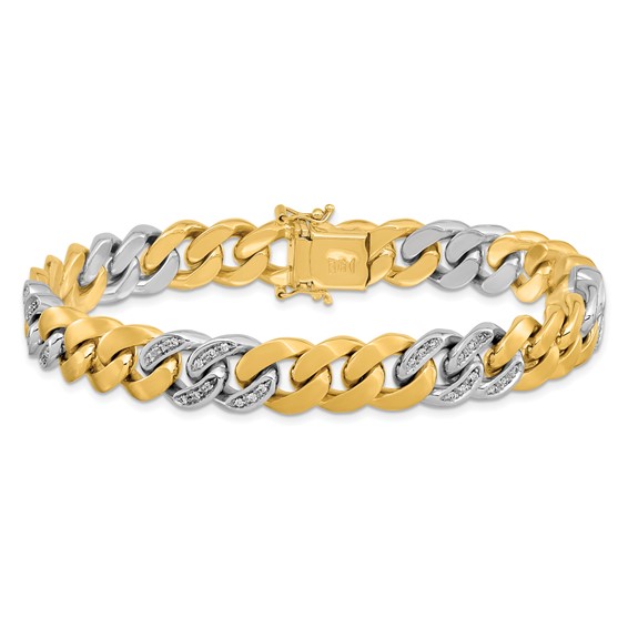 Herco 14K Two-Tone Polished and Satin Diamond Curb 8.5 inch Bracelet