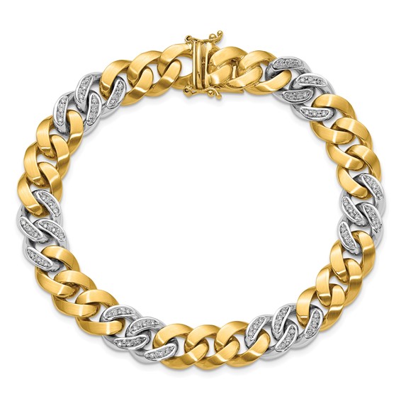 Herco 14K Two-Tone Polished and Satin Diamond Curb 8.5 inch Bracelet