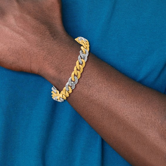 Herco 14K Two-Tone Polished and Satin Diamond Curb 8.5 inch Bracelet