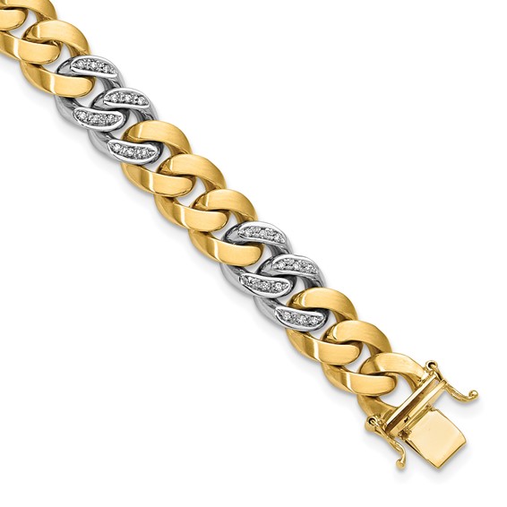Herco 14K Two-Tone Polished and Satin Diamond Curb 8.5 inch Bracelet
